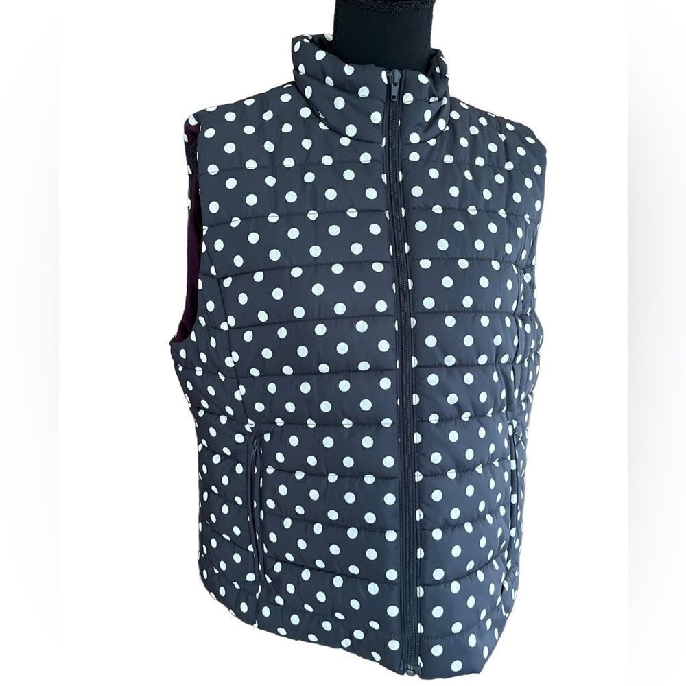 LOFT gray/white polka dot zip front vest, size L